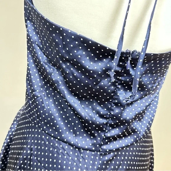 Alyn Paige Navy Satin Polka Dot Halter Dress Sz 10 - Picture 4 of 7
